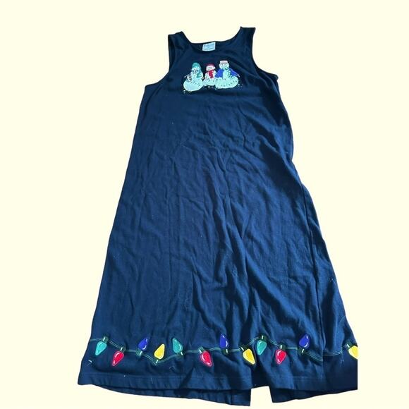 Christmas Lights Snowman Vintage Embroidered Maxi Dress L - Picture 1 of 6